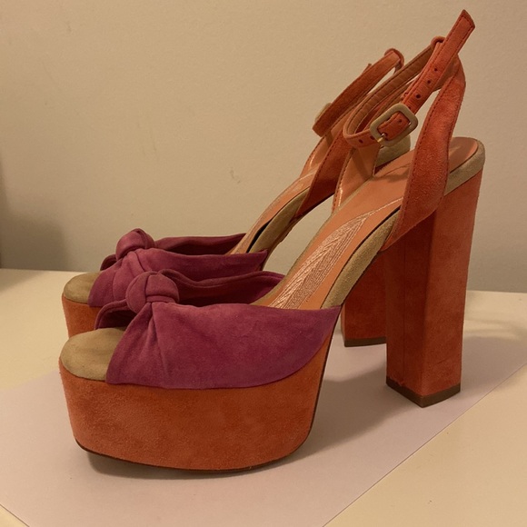 BRIAN ATWOOD Gabby block heeled platforms! Rare pink/orange colour way, Size 6 - Picture 2 of 8